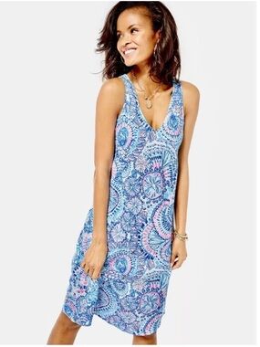 Lilly Pulitzer Florin Linen Dress Blue Grotto Commotion In The Ocean size L